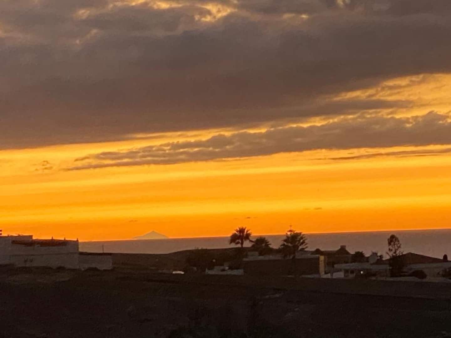 Sunset from the patio, with Mount Teide, Tenerife's great volcano, on the horizon
